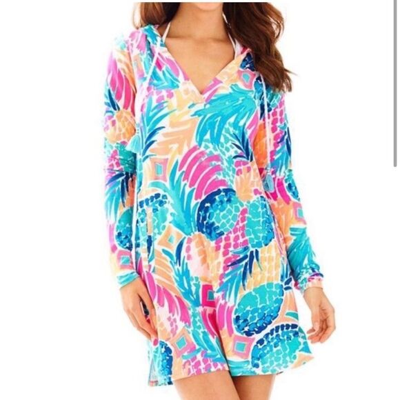 Lilly Pulitzer- “Riley” Hooded Vibrant Beach Cover-Up Dress w/ UPF 50+ Size XXS - Picture 1 of 10